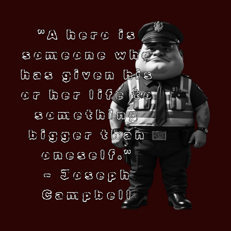 Police Officer Cartoon with Heroic Service Quote Pin