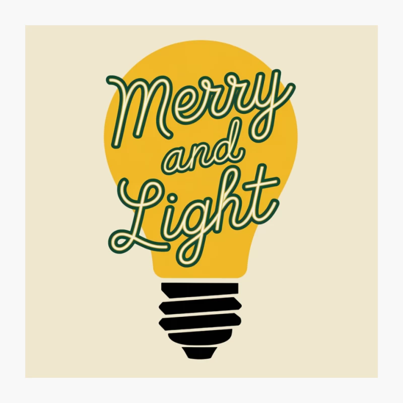Merry and Light Holiday Typography Design with Yellow Bulb Pin