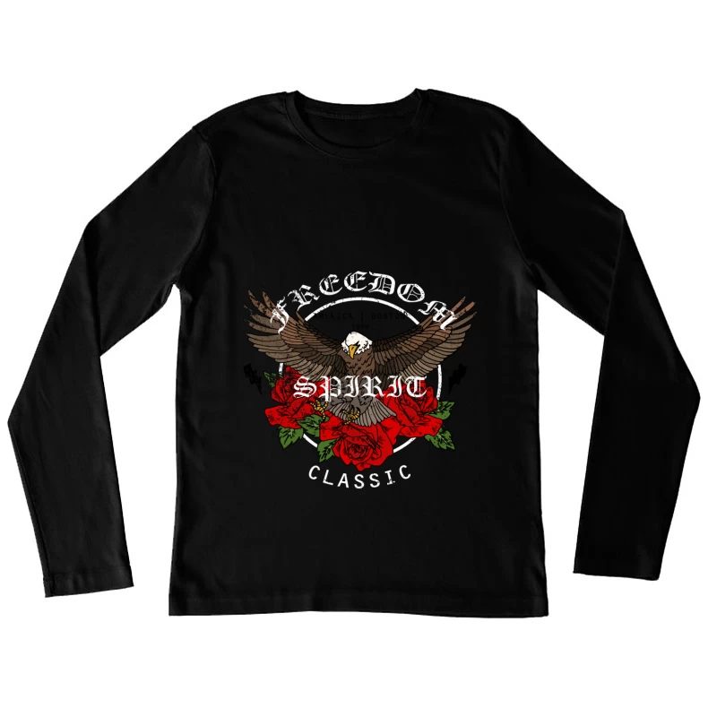 Aigle et roses avec esprit et liberté Femme Manches Longues T-Shirt