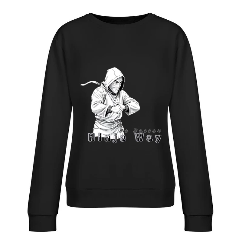 Masked Ninja Warrior in White Hood - The Ninja Way Female Pullover Sweatshirt