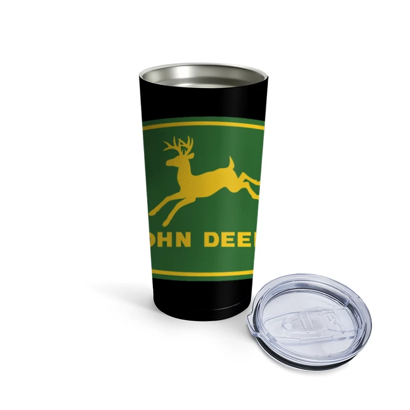 John Deere Classic Green and Yellow Logo with Leaping Deer Travel Mug