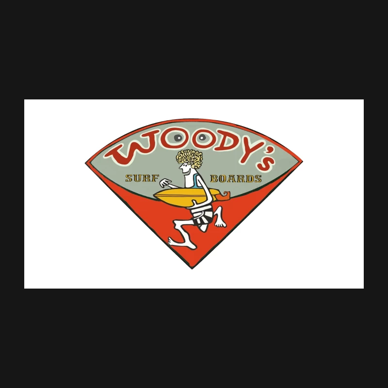 Woody's Surf Boards: Retro Logo with Cartoon Surfer Desk Mat