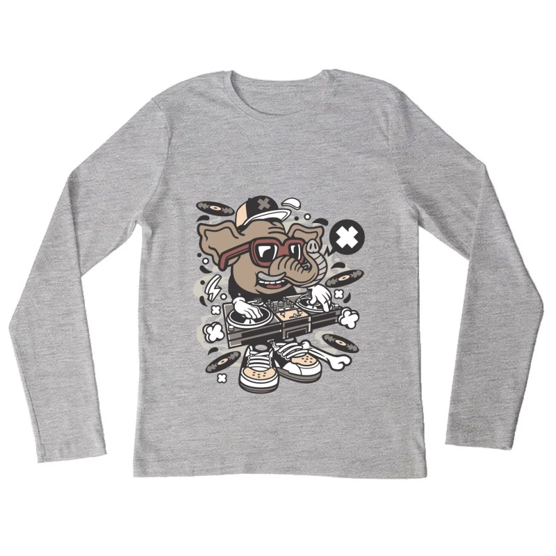 Éléphant DJ avec platines Femme Manches Longues T-Shirt