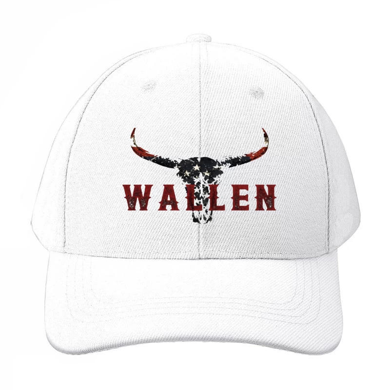 American Patriotic Western "Wallen" Logo with Flag-Patterned Bull Skull Baseball Cap