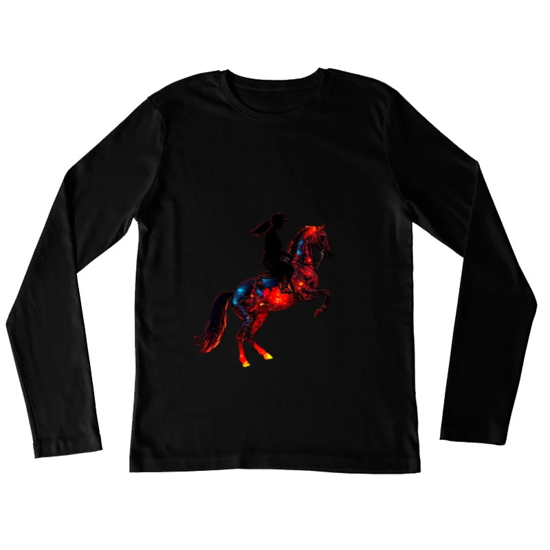 Cosmic Equestrian Silhouette with Galaxy Horse Female Long Sleeve T-Shirt