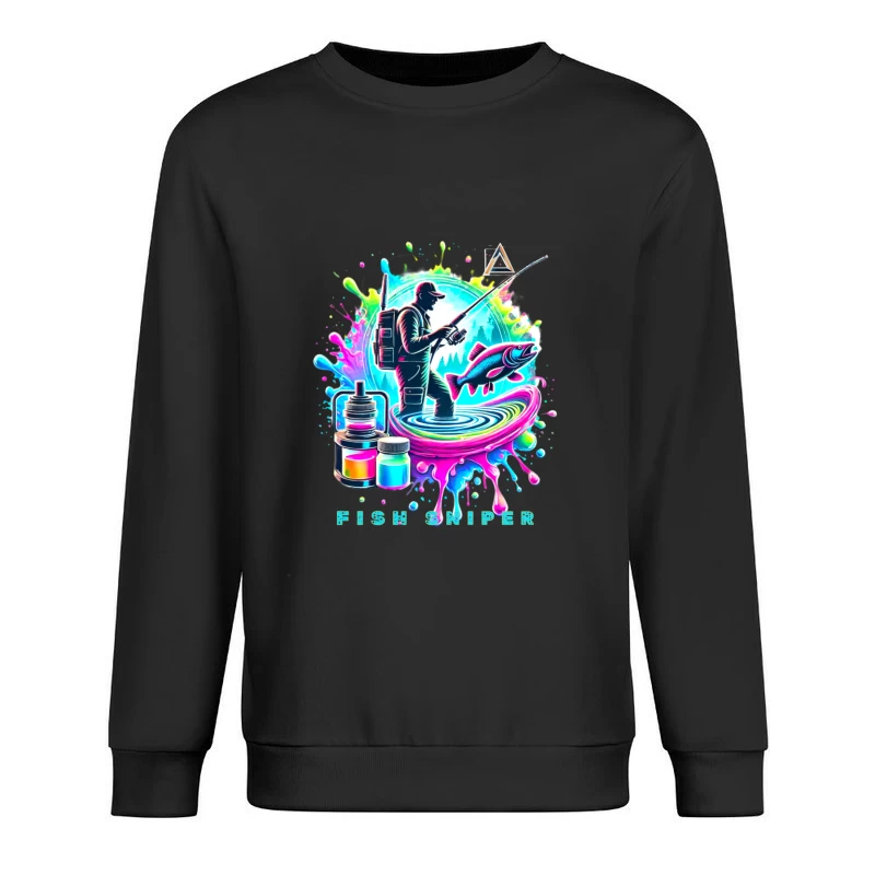 Colorful Fish Sniper: Vaping and Fishing Art Male Pullover Sweatshirt