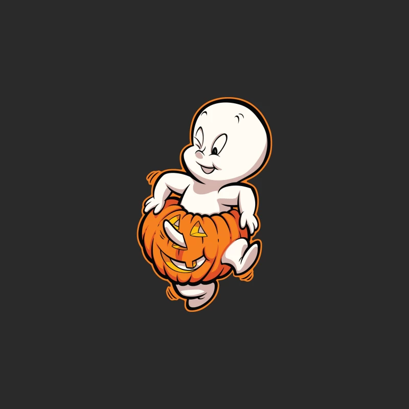 Casper the Friendly Ghost in a Pumpkin Costume Baseball Cap