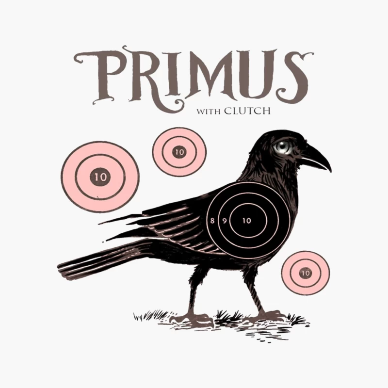 Vintage-Style Primus Concert Poster with Crow and Target Designs Cotton Tote Bag