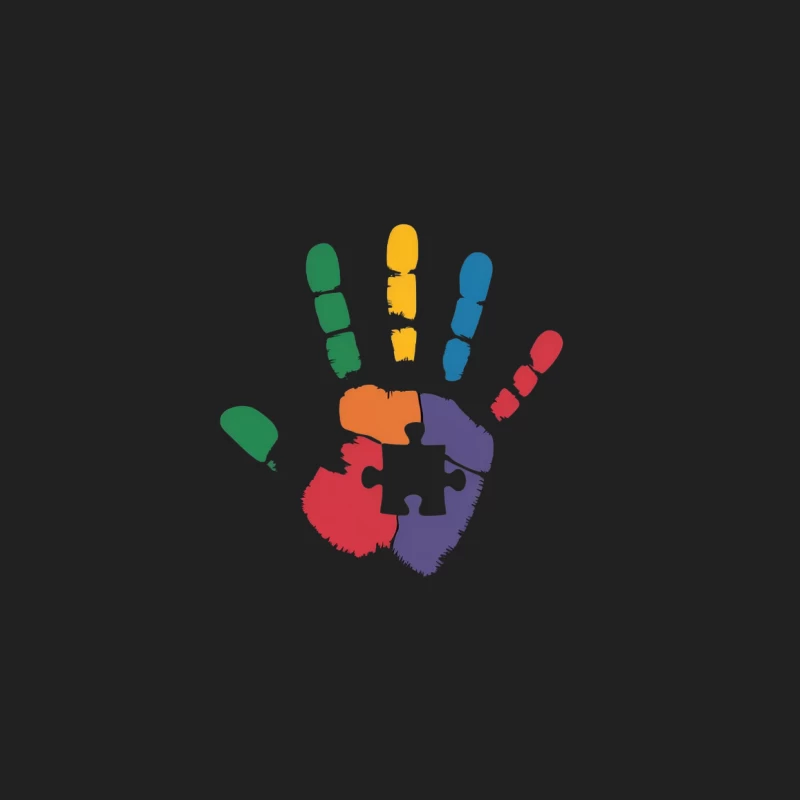 Colorful Handprint with Puzzle Piece: Symbol of Diversity and Autism Awareness Bucket Hat