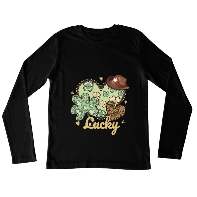Glücksdesign mit Kleeblatt und Cowboyhut Damen Langarm T-Shirt