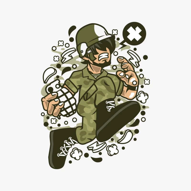 Soldat Cartoon Dynamique Homme Manches Longues T-Shirt