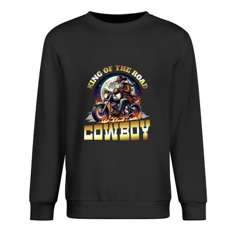 King of the Road: Skeleton Cowboy Biker Under Moonlight Male Pullover Sweatshirt