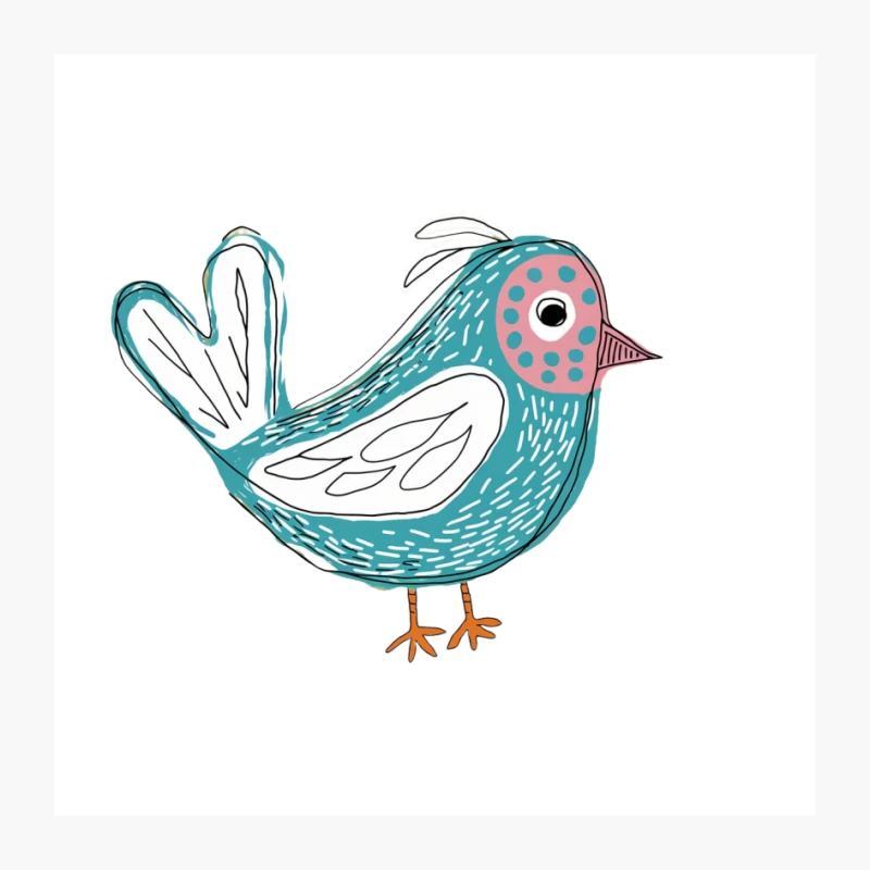 Whimsical Turquoise Bird Cartoon Illustration Pin