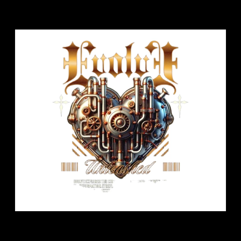 Steampunk Mechanical Heart with Gold Typography Design Tapestry