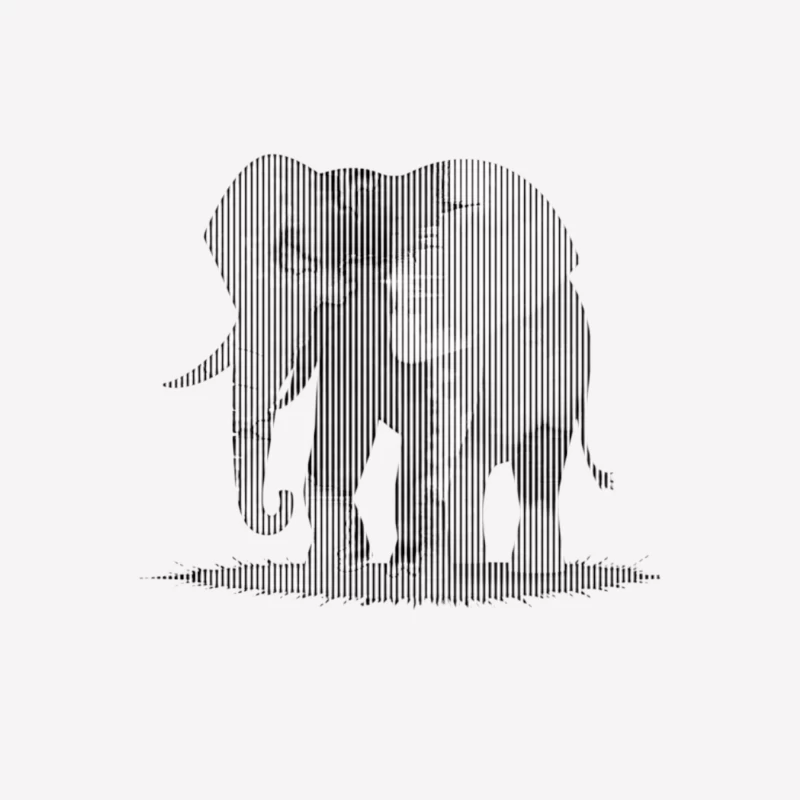 Striped Elephant Silhouette in Minimalist Line Art Female T-Shirt