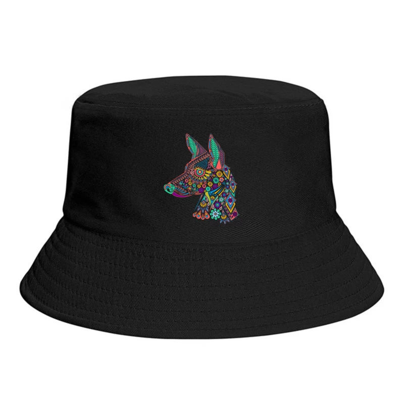 Colorful Floral Dog Illustration Bucket Hat