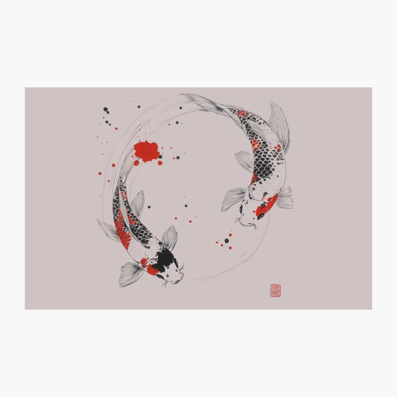 Minimalist Japanese Ink Painting of Circling Koi Fish Travel Mug