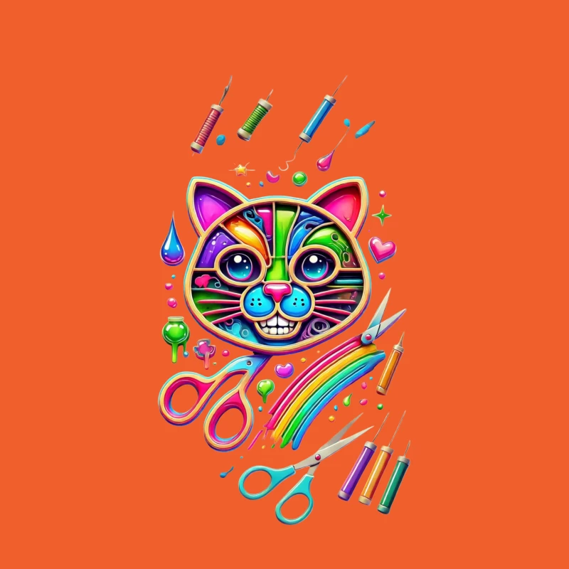 Rainbow Pop Art Cat with Creative Art Supplies Female T-Shirt