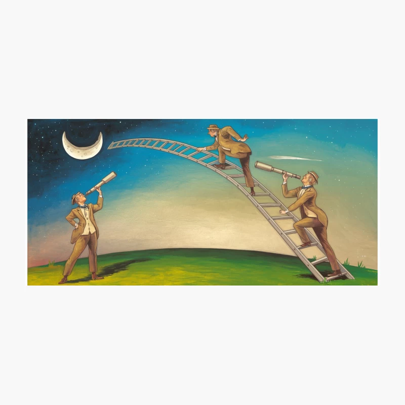 Surreal Lunar Explorers: A Whimsical Night Sky Adventure Coffee Mug
