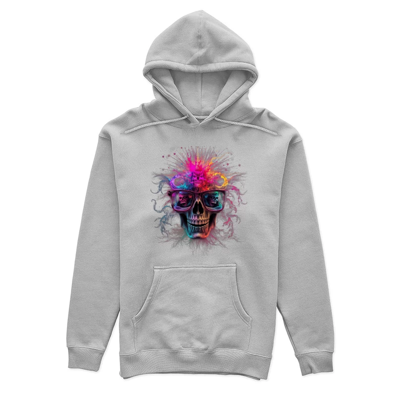 Psychedelic Skull with Reflective Sunglasses in Vibrant Colors Female Pullover Hoodie