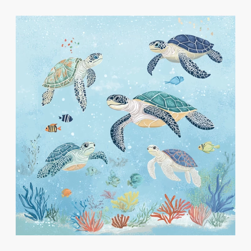Whimsical Sea Turtle Illustration in Vibrant Coral Reef Pin