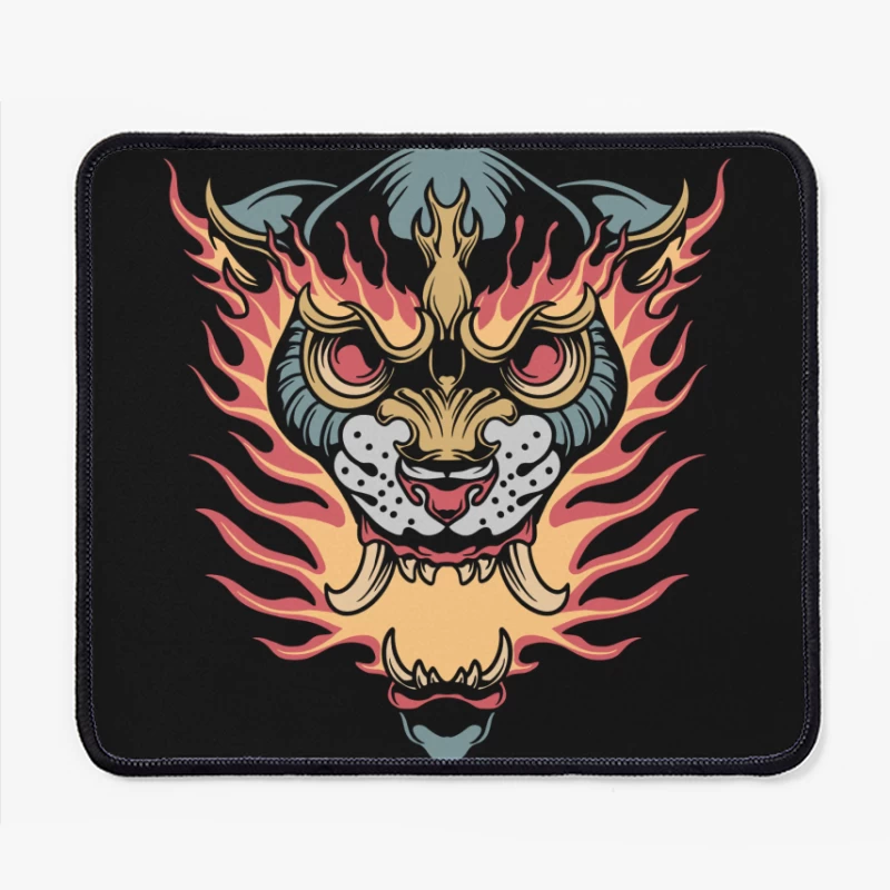 Flaming Tiger Head Design Mouse Pad