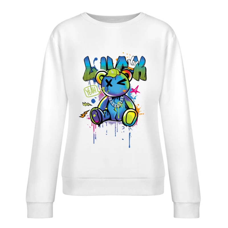 Bunter Graffiti-Bär mit Kappe Damen Pullover Sweatshirt