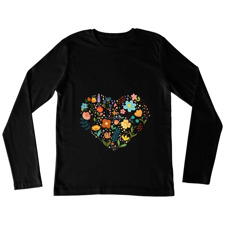 Buntes Herz aus Blumen Damen Langarm T-Shirt