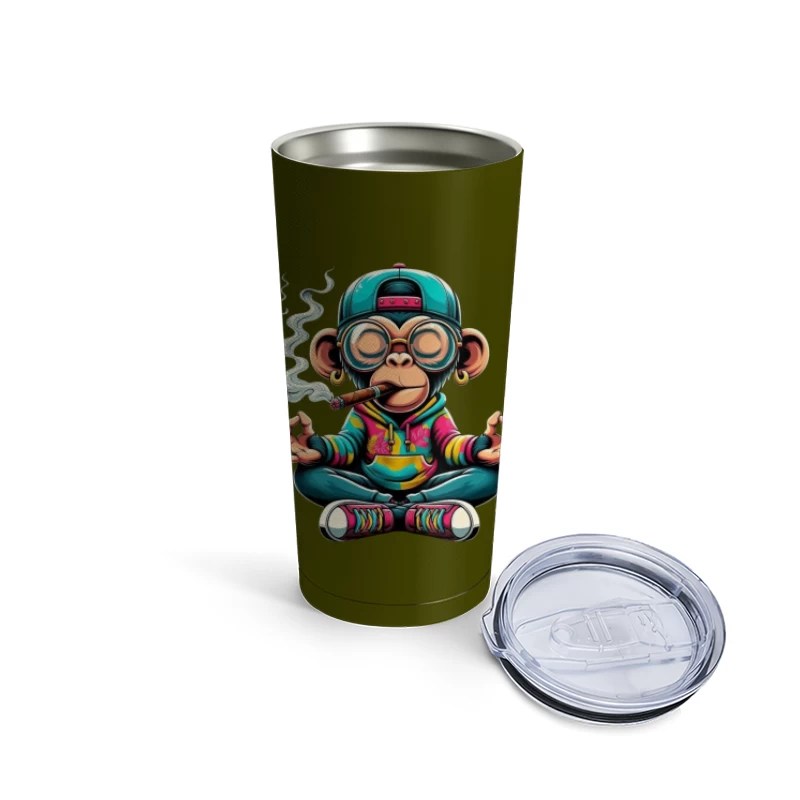 Cartoon Monkey Meditating with Style Travel Mug