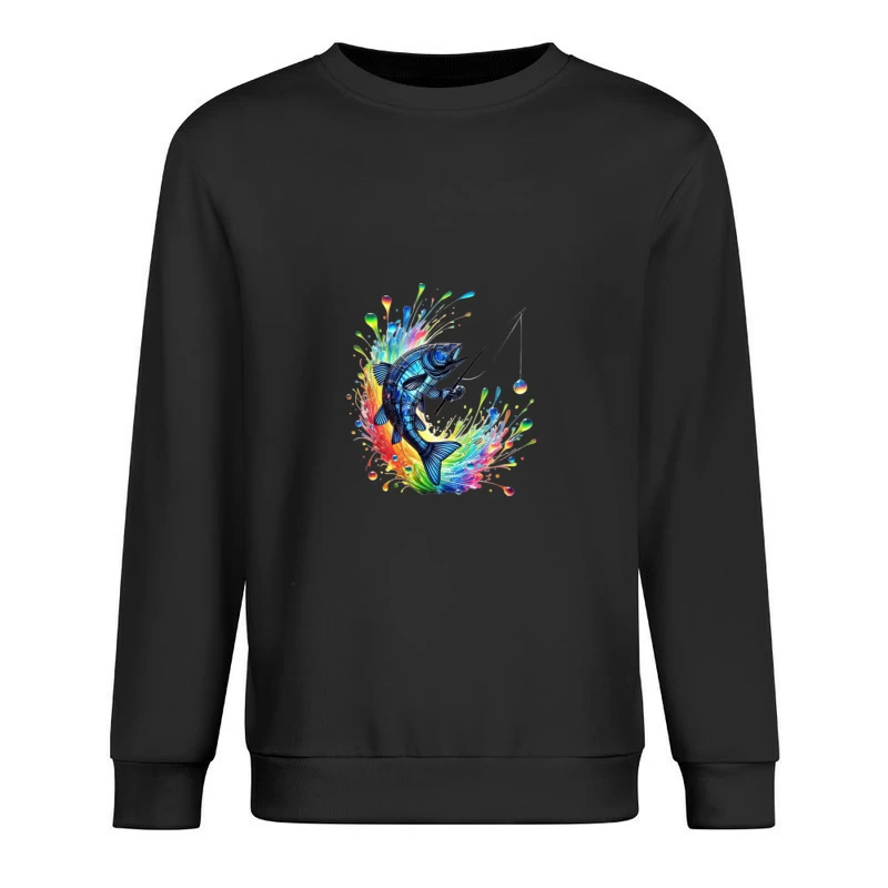 Rainbow Splatter Fish with Fishing Rod Art Male Pullover Sweatshirt