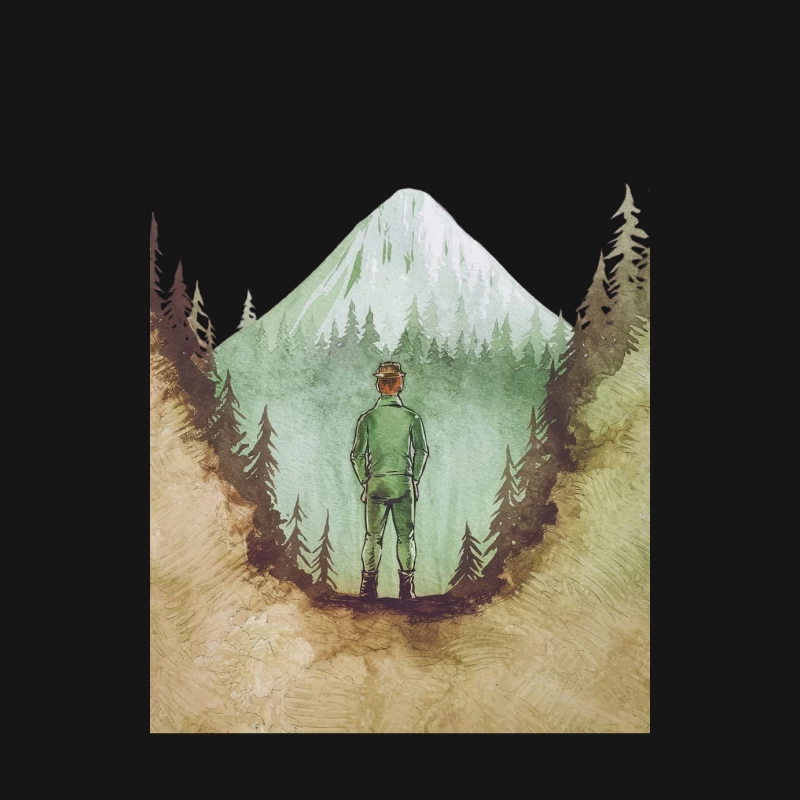 Solitary Hiker Admiring Mountain Landscape in Watercolor Female Long Sleeve T-Shirt