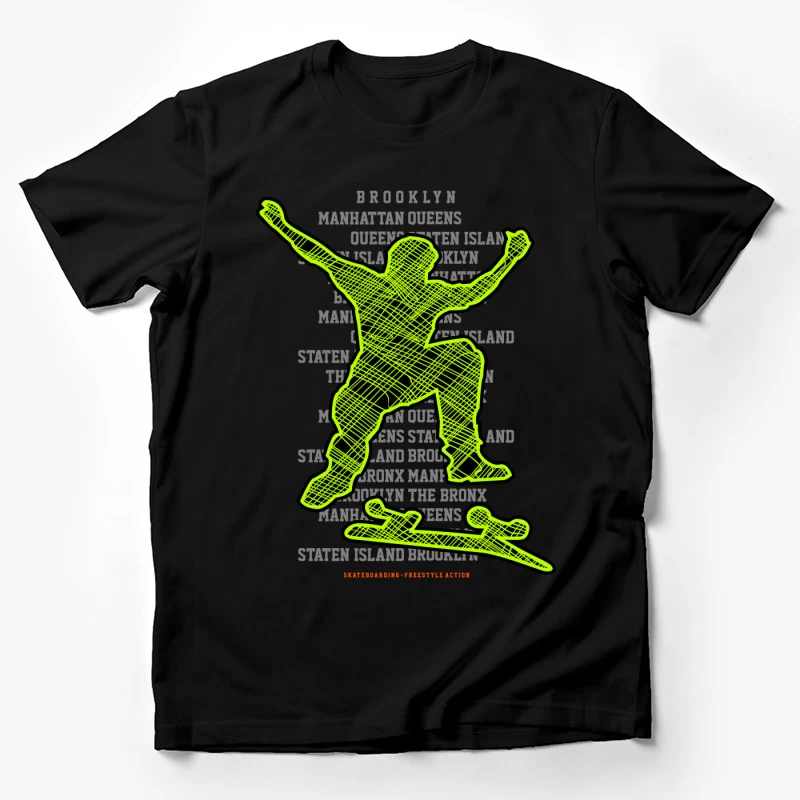 Skateboarder-Silhouette mit Stadttext Herren T-Shirt