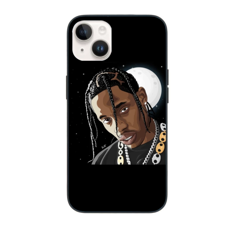 Artistic Digital Portrait with Moon Background iPhone Case