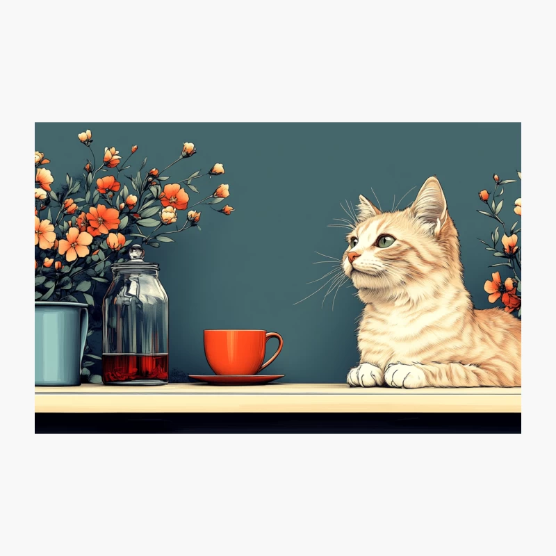 Vintage Aesthetic: Cat and Flowers Still Life with Teacup Travel Mug