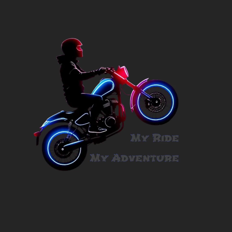 Neon-Lit Motorcycle Rider Silhouette with Adventure Quote Male Pullover Sweatshirt