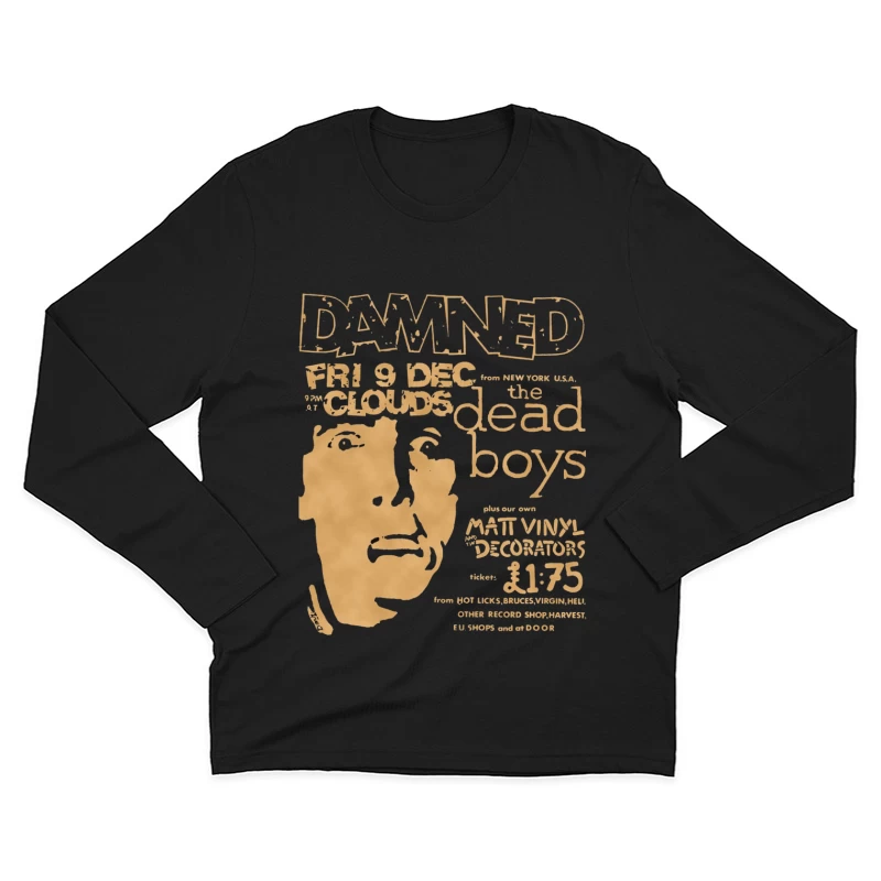 Vintage Concert Poster for The Damned with Clouds and Dead Boys - December 9th Male Long Sleeve T-Shirt