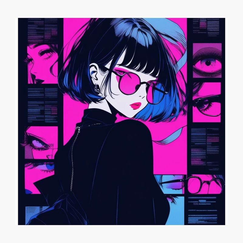 Cyberpunk Anime Girl in Neon-Lit Retro Futuristic Style Throw Pillow