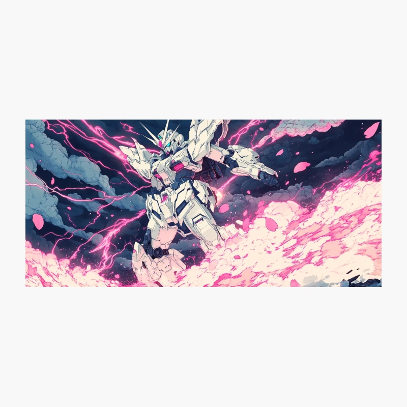 Dynamic Mecha Unleashing Pink Energy in Stormy Skies Coffee Mug