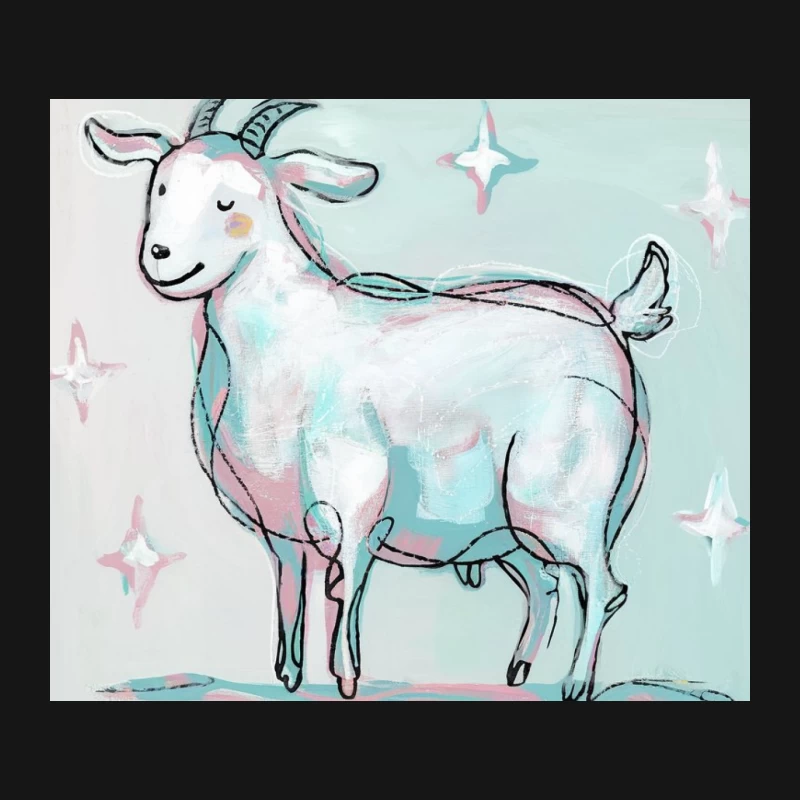 Whimsical Pastel Goat Illustration with Sparkling Stars Mouse Pad