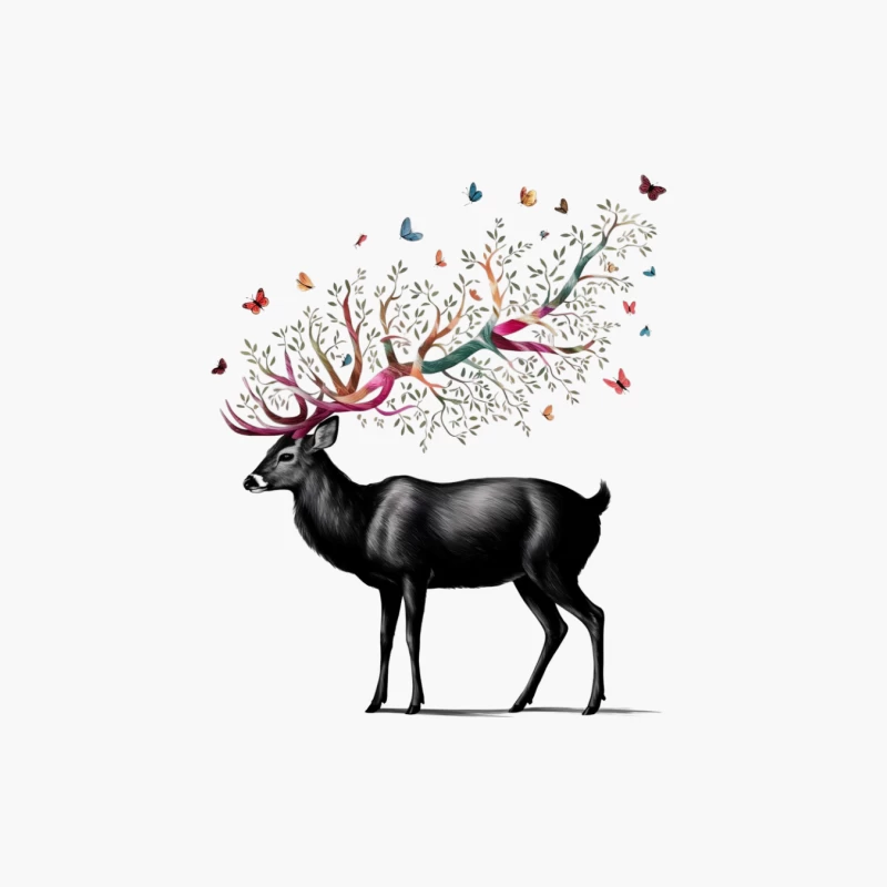 Whimsical Deer with Butterfly-Adorned Antlers: A Surreal Nature Portrait Cotton Tote Bag