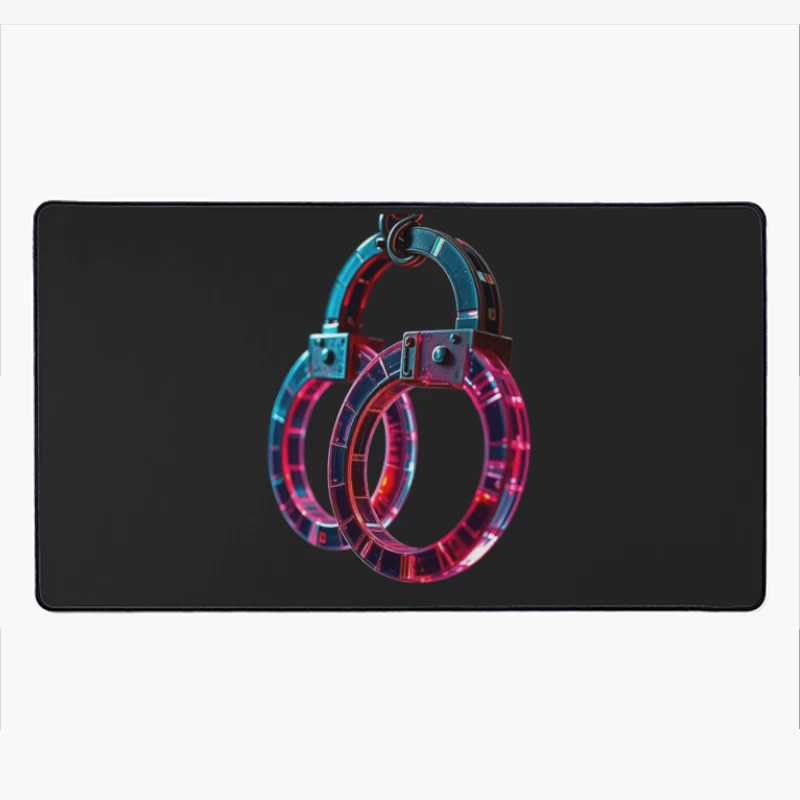 Illuminated Cyberpunk Handcuffs with Neon Pink and Blue Glow Desk Mat