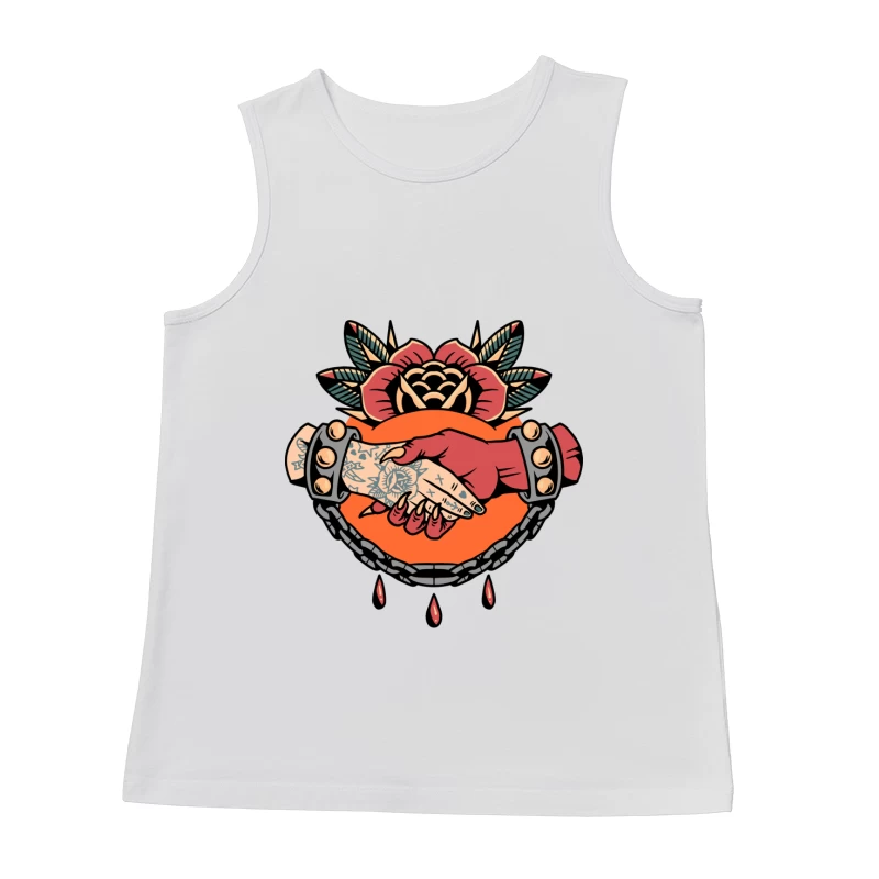 Symbolic Handshake Artwork with Floral and Chain Elements Male Tank Top