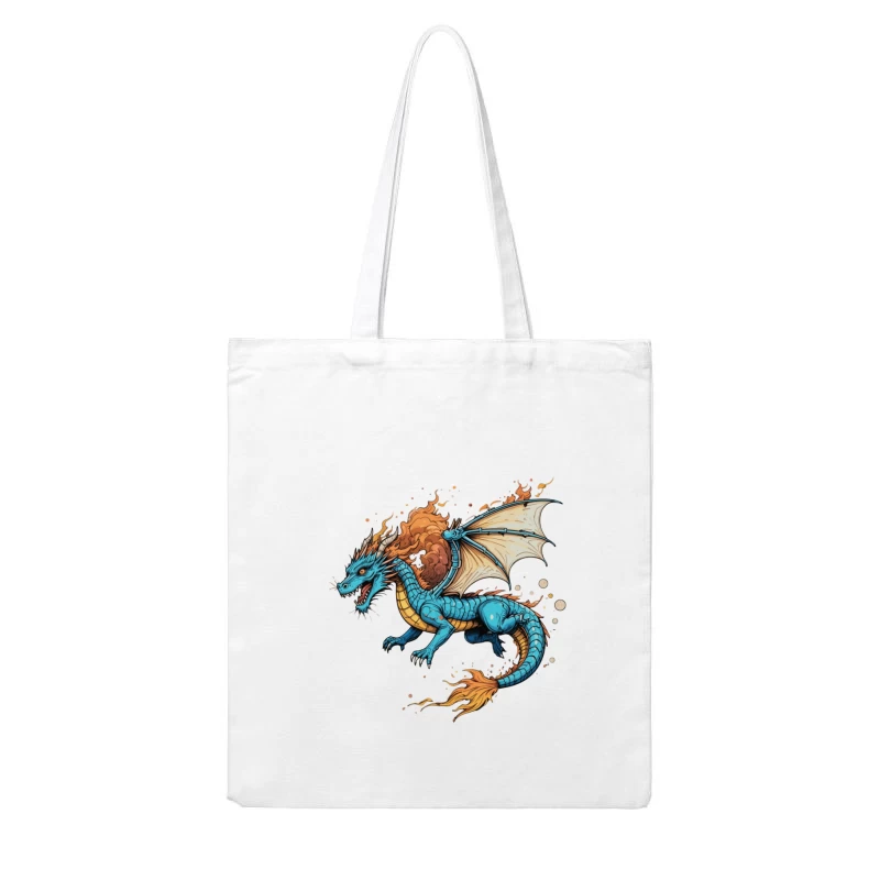 Fierce Blue Dragon with Fiery Mane and Wings Cotton Tote Bag