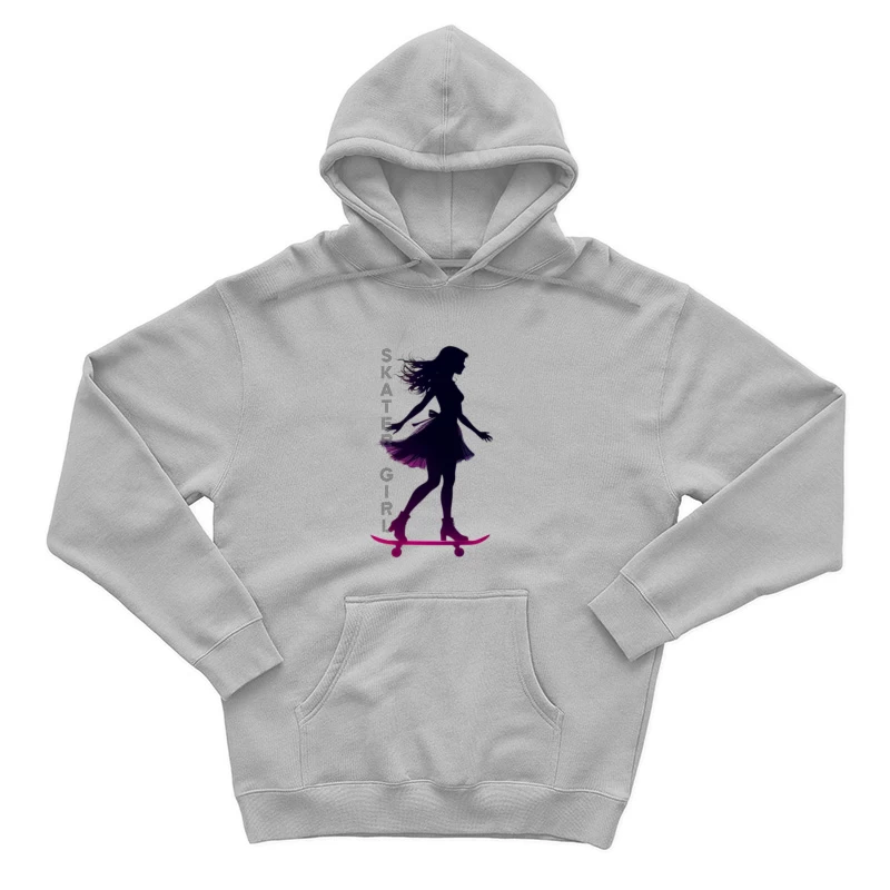 Stylish Skater Girl Silhouette in Pink and Black Male Pullover Hoodie