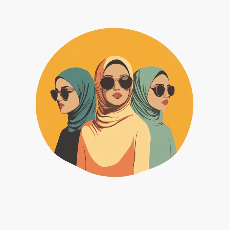 Diverse Women in Hijabs and Sunglasses: Modern Fashion Illustration Cotton Tote Bag