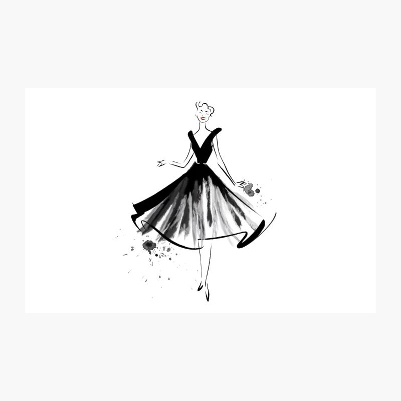 Elegant Black Dress Fashion Sketch with Watercolor Accents Travel Mug