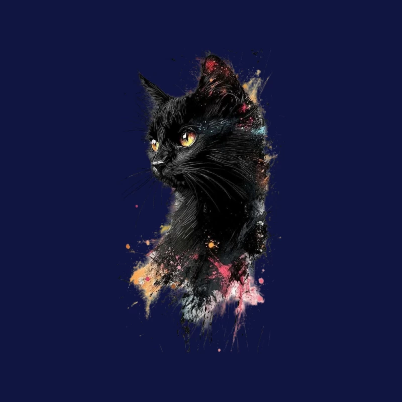 Colorful Watercolor Portrait of a Black Cat Mouse Pad