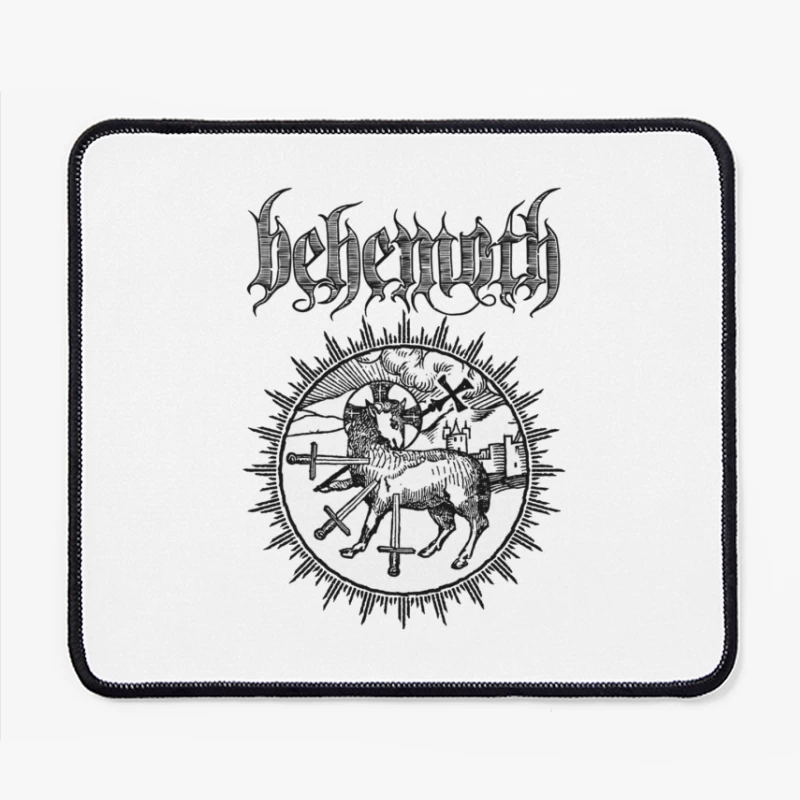 Occult Black Metal Logo with Medieval Lamb and Swords Mouse Pad