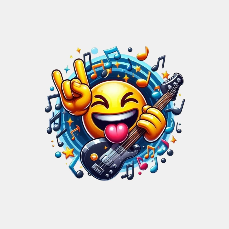Rocking Smiley Emoji with Guitar and Music Notes Male Tank Top