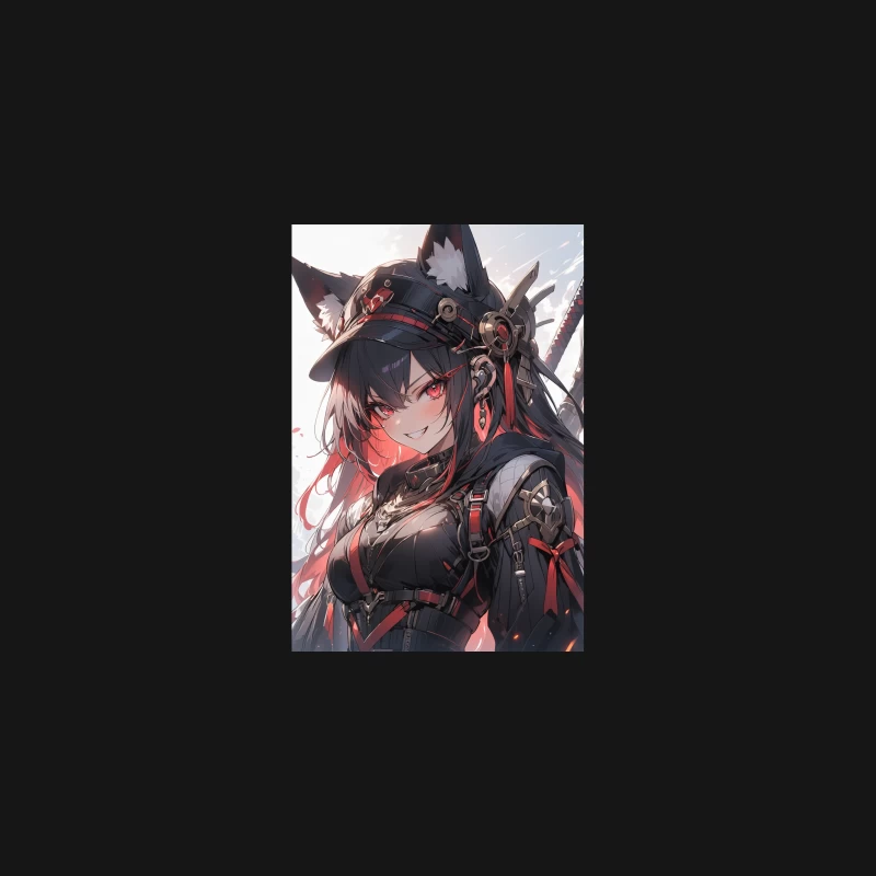 Cyberpunk Anime Fox Girl with Red Eyes and Futuristic Gear Desk Mat